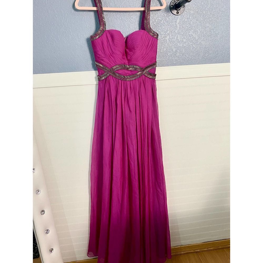Lumier by Bariano Accent Cylinder Pleated Chiffon Dress